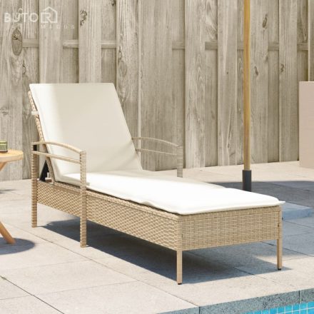 vidaXL bézs polyrattan napozóágy párnával 63x200x81 cm