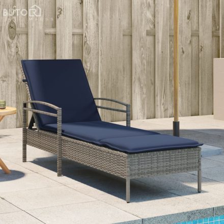 vidaXL szürke napozóágy párnával 63 x 200 x 81 cm polyrattan (csak az USA-ban)