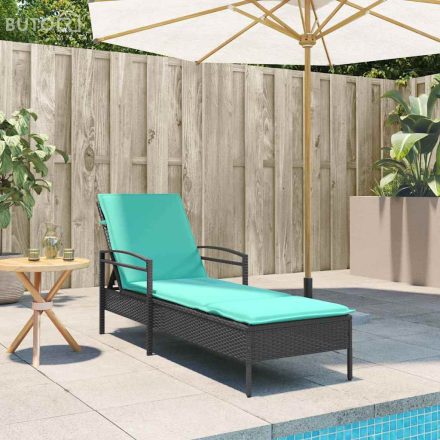 vidaXL fekete napozóágy párnával 63x200x81 cm polyrattan (csak az USA-ban)