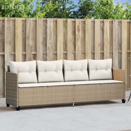 vidaXL bézs polyrattan napozóágy párnával