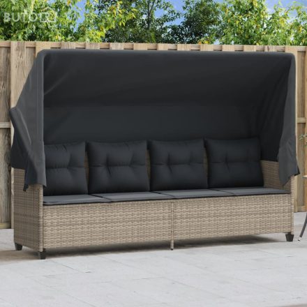vidaXL világosszürke polyrattan napozóágy tetővel és párnával