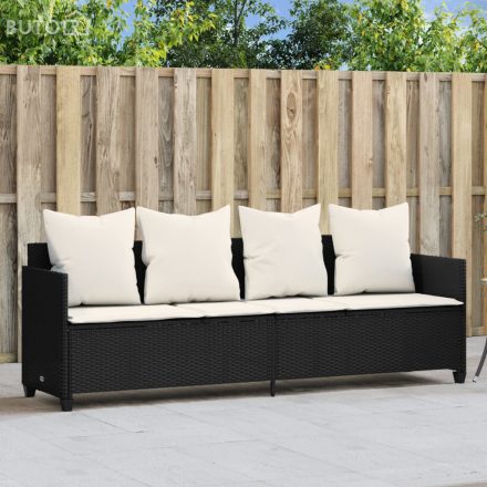 vidaXL fekete polyrattan napozóágy párnával