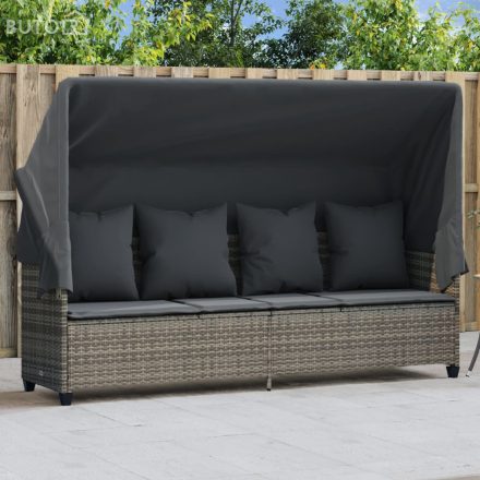 vidaXL szürke polyrattan napozóágy tetővel és párnával