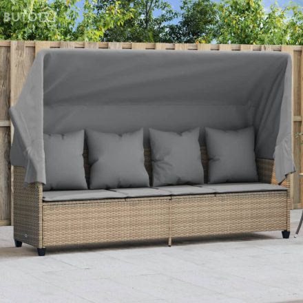 vidaXL bézs polyrattan napozóágy tetővel és párnával