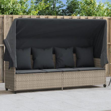 vidaXL világosszürke polyrattan napozóágy tetővel és párnával