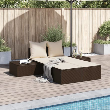 vidaXL barna polyrattan dupla napozóágy párnával