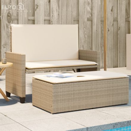 vidaXL bézs polyrattan kerti pad párnákkal és lábtartóval