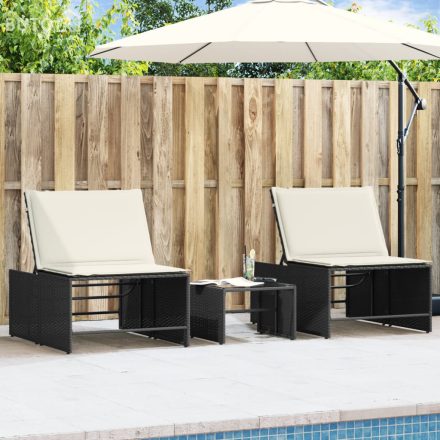vidaXL 2 db fekete polyrattan moduláris napozóágy asztallal