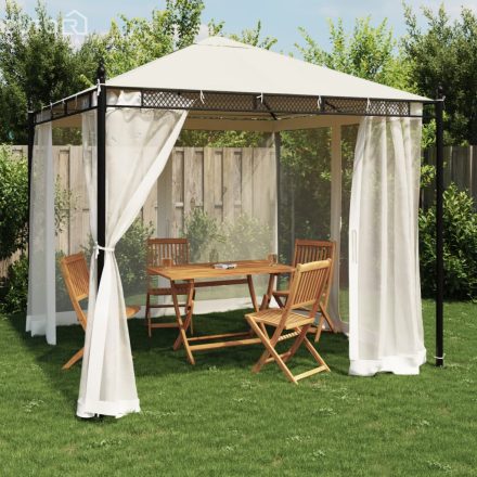 vidaXL krémszínű acél pavilon hálós oldalakkal 2,93 x 2,93 m