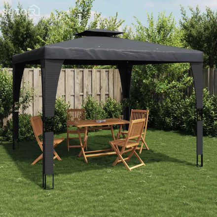 vidaXL antracitszürke acél dupla tetős pavilon 3,98 x 2,98 m