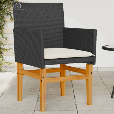 vidaXL 2 db fekete polyrattan és tömör fa kerti szék párnával