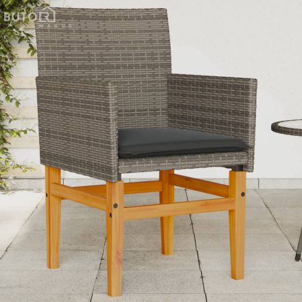 vidaXL 2 db szürke polyrattan és tömör fa kerti szék párnával