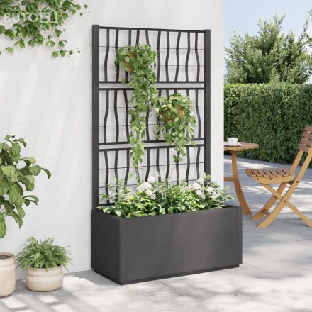 vidaXL sötétszürke PP rácsos kerti ültetőláda 80 x 36 x 140 cm