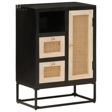 vidaXL fekete tömör mangófa és vas tálalószekrény 55 x 30 x 76 cm