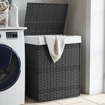 vidaXL szürke polyrattan szennyeskosár fedéllel 46x33x60 cm