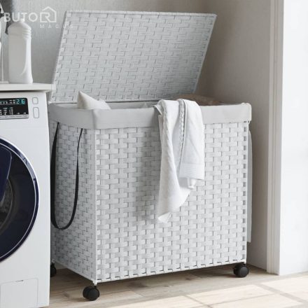 vidaXL fehér rattan szennyeskosár kerekekkel 60x35x60,5 cm