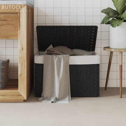 vidaXL fekete polyrattan szennyeskosár fedéllel 55,5 x 35 x 34 cm