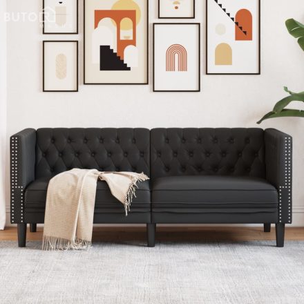 vidaXL 2 személyes fekete műbőr Chesterfield kanapé