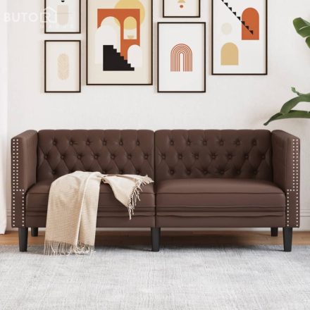 vidaXL 2 személyes barna műbőr Chesterfield kanapé