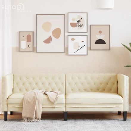 vidaXL 3 személyes krémszínű műbőr Chesterfield kanapé