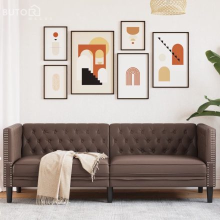 vidaXL 3 személyes barna műbőr Chesterfield kanapé