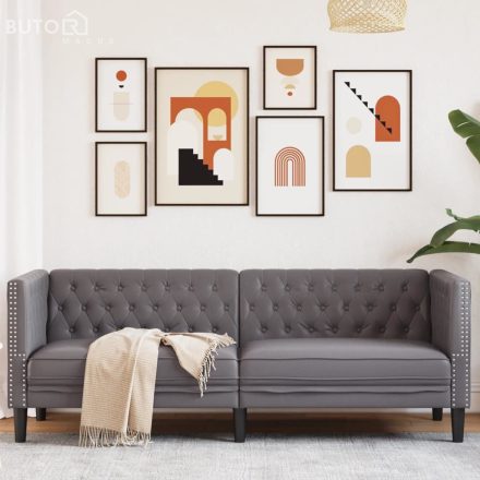 vidaXL 3 személyes szürke műbőr Chesterfield kanapé