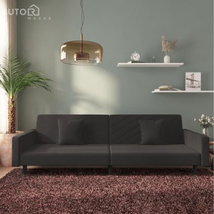vidaXL kétszemélyes fekete bársony kanapéágy két párnával