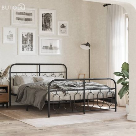 vidaXL fekete fém ágykeret fej- és lábtámlával 135 x 190 cm