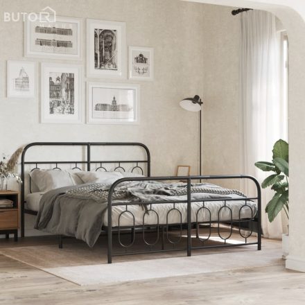 vidaXL fekete fém ágykeret fej- és lábtámlával 140 x 190 cm