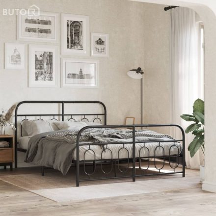 vidaXL fekete fém ágykeret fej- és lábtámlával 150 x 200 cm