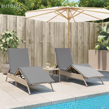 vidaXL 2 db bézs polyrattan napozóágy asztallal