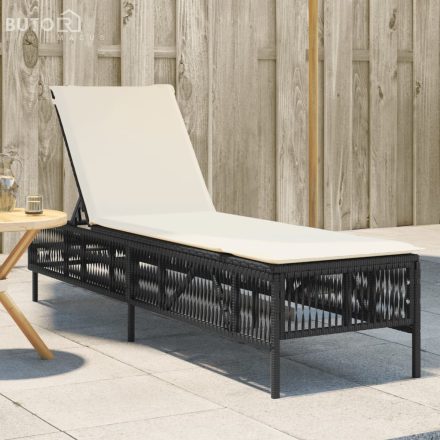 vidaXL fekete polyrattan napozóágy párnával
