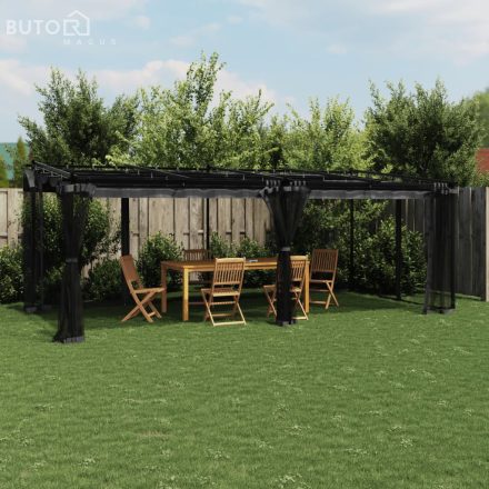 vidaXL antracitszürke acél pavilon hálós oldalakkal 6 x 3 m