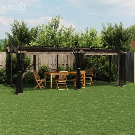 vidaXL tópszínű acél pavilon hálós oldalakkal 6 x 3 m