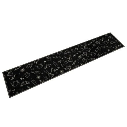 vidaXL fekete reggeli mintás mosható bársony konyhaszőnyeg 60x300 cm
