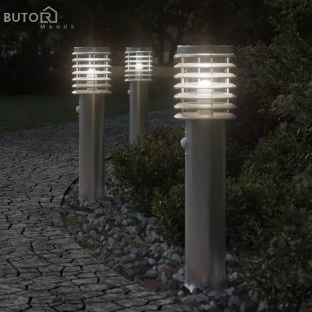 vidaXL ezüst rozsdamentes acél kültéri állólámpa érzékelővel 60 cm