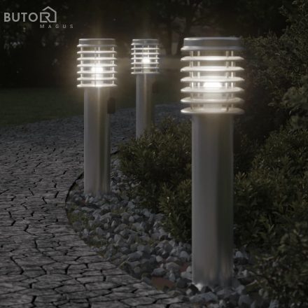 vidaXL ezüstszínű rozsdamentes acél kültéri állólámpa aljzattal 60 cm