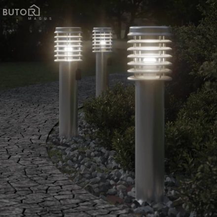 vidaXL 3 db ezüst rozsdamentes acél kültéri állólámpa aljzattal 60 cm