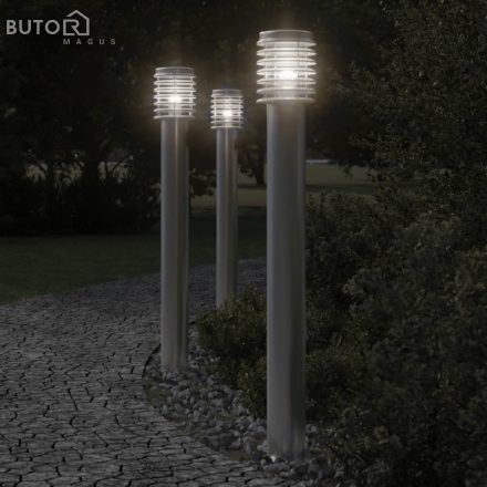vidaXL 3 db ezüst rozsdamentes acél kültéri állólámpa aljzattal 110 cm