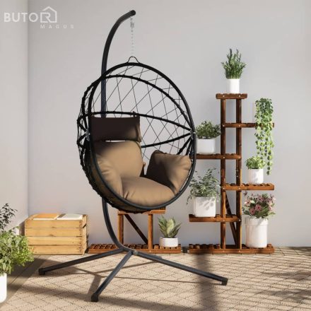 vidaXL tópszínű rattan és acél függő kagylószék állvánnyal