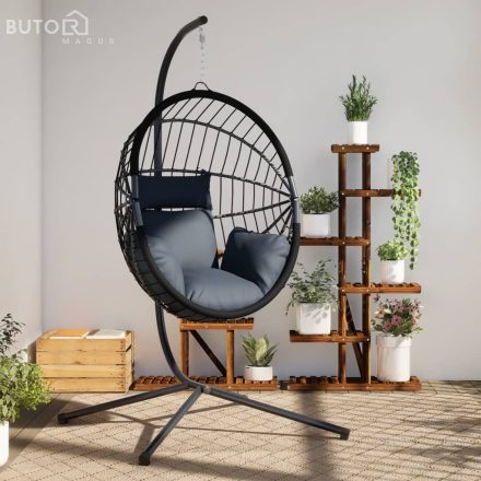 vidaXL antracitszürke rattan és acél függő kagylószék állvánnyal