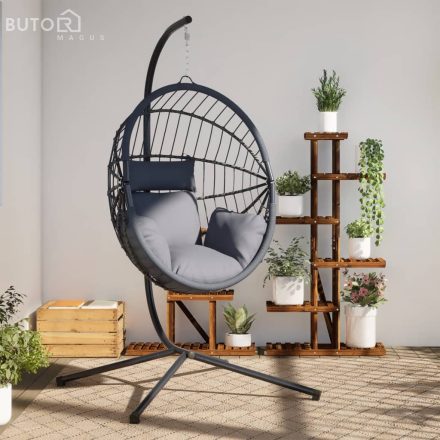 vidaXL világosszürke rattan és acél függő kagylószék állvánnyal