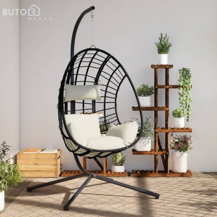 vidaXL bézs rattan és acél függő kagylószék állvánnyal