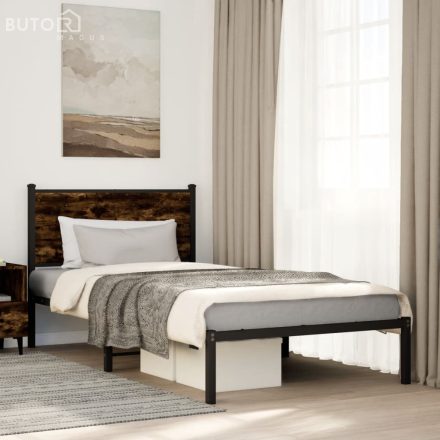 vidaXL füstös tölgy színű fém ágykeret matrac nélkül 100 x 190 cm