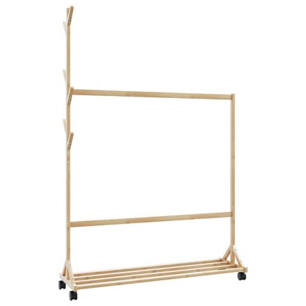 vidaXL Ruhatartó állvány kampókkal kerekekkel 100x35x157 cm bambuszból