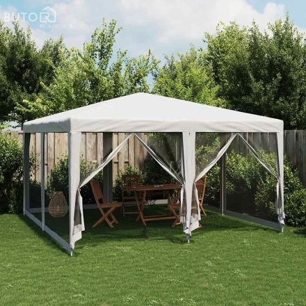 vidaXL fehér HDPE rendezvénysátor 8 hálós oldalfallal 4 x 4 m