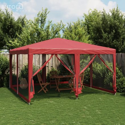 vidaXL piros HDPE rendezvénysátor 8 hálós oldalfallal 4 x 4 m