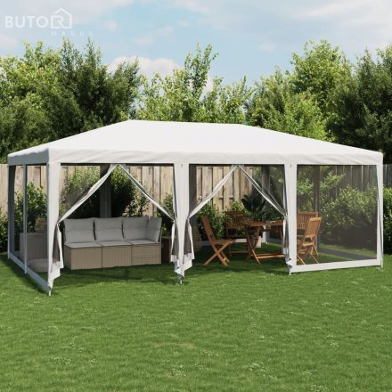 vidaXL fehér HDPE rendezvénysátor 10 hálós oldalfallal 6 x 4 m