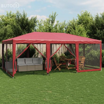 vidaXL piros HDPE rendezvénysátor 10 hálós oldalfallal 6 x 4 m