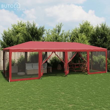 vidaXL piros HDPE rendezvénysátor 12 hálós oldalfallal 8 x 4 m